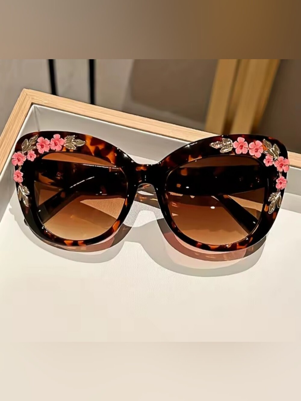 Tortoiseshell Sunglasses with Pink Floral Accents